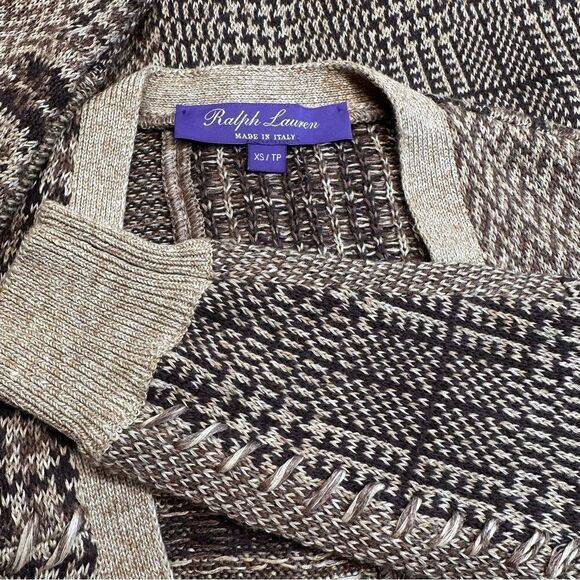Ralph Lauren Collection ~ Fall Tan Multi Patchwork Linen-Blend Cardigan - Picture 5 of 17